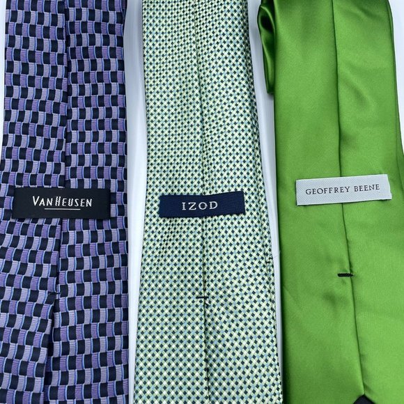 3 Neck Tie Lot Bundle Izod Geoffrey Bean Van‎ Heusen Men's Blue Green - Picture 2 of 3
